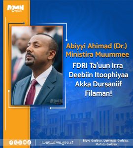 Read more about the article Abiyyi Ahimad (PhD) Ministira Muummee FDRI Ta’uun Irra Deebiin Itoophiyaa Akka Dursaniif Filaman!