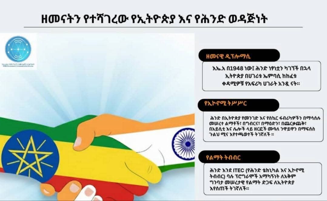 Read more about the article ዝፀንሐ ዲፕሎማሲያዊ ርክብ ኢትዮጵያን ህንድን ንርክብ ኣፍሪካን ህንድን ናብ ዝለዓለ ምዕራፍ ዘሰጋግር እዩ-ኣገልግሎት ኮሙኒኬሽን መንግሥቲ